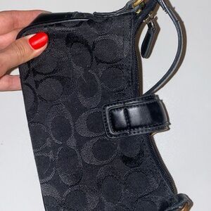 Coach Black Leather Shoulder Bag with Gold Accents